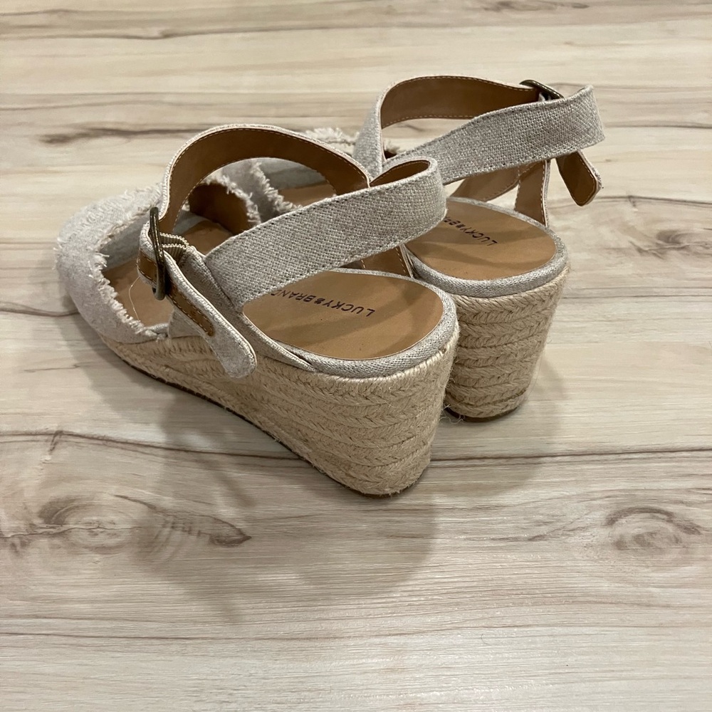 Lucky Brand Cream Wedge Sandals with Ankle Strap